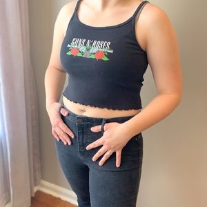 Guns N’Roses Rock Band Tee Crop Top Lettuce Hem Size Medium y2K Rock & Roll